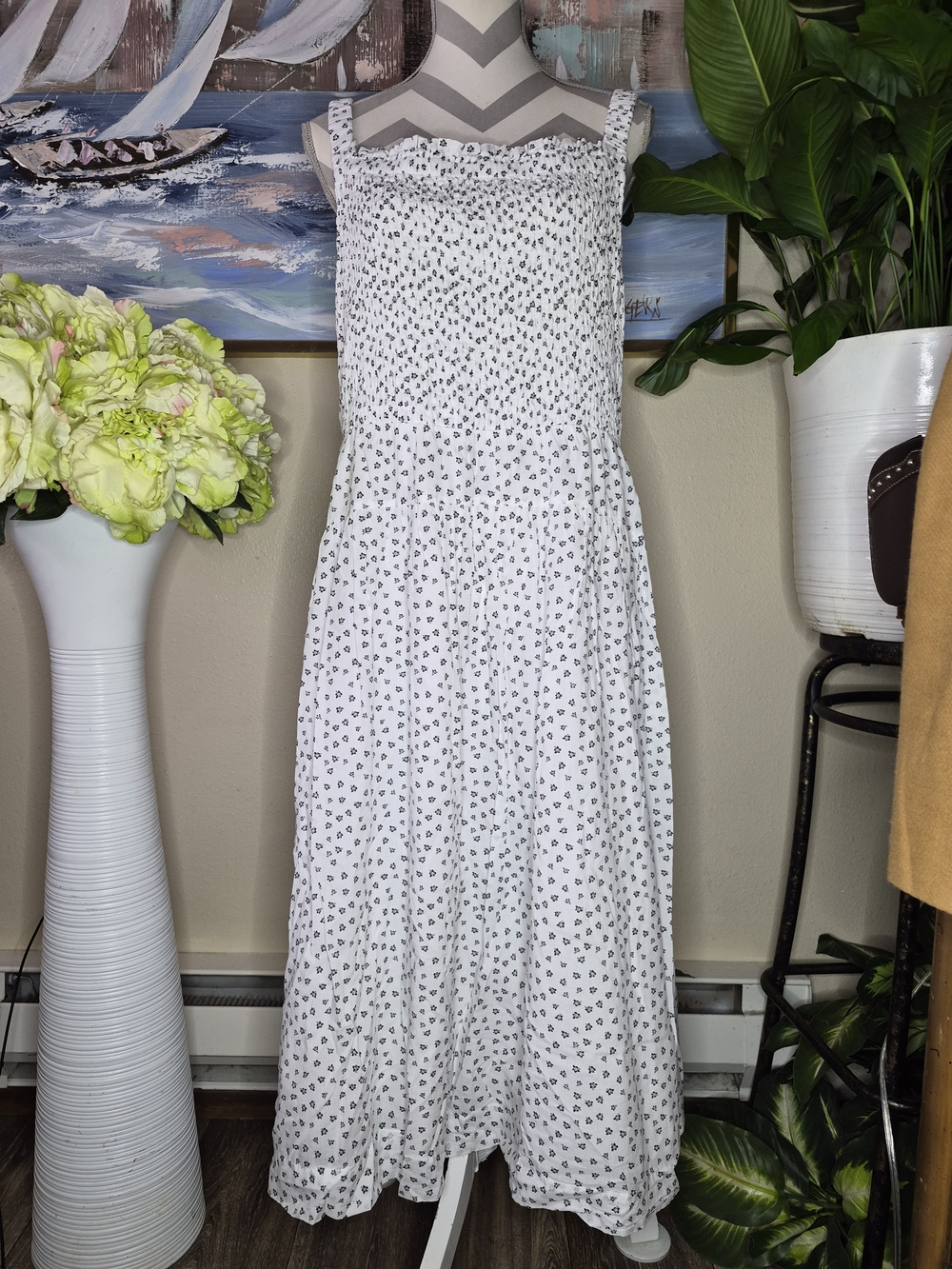 On 34th Women's White & Black Floral Design Midi Dress